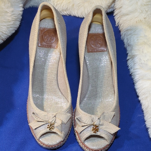 Tory Burch Shoes - Tory Burch Jackie Espadrille Wedge Bow Peep-Toe Flats NOW ONLY $95